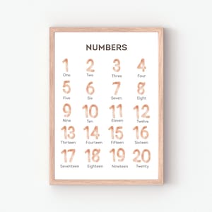 Poster con i numeri, poster educativo, decorazioni per l'aula, poster Montessori, poster con i numeri da 1 a 20, download digitale, decorazioni per la cameretta dei bambini