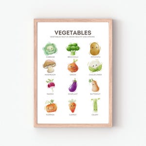 Póster de verduras, póster educativo, decoración del aula, póster Montessori, póster de verduras, descarga digital, decoración de habitación infantil