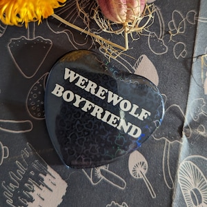 Large Sparkly Glitter Werewolf Boyfriend Heart Shaped Button Badge