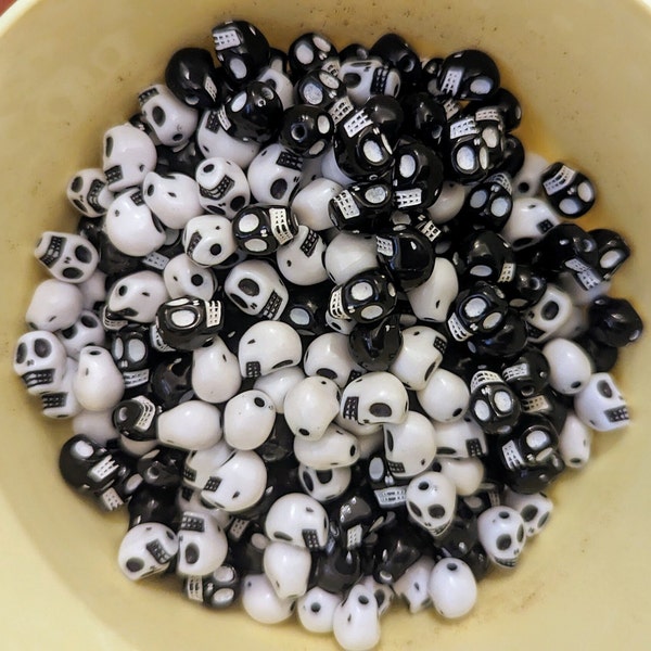 Black / White Human Skull Necklace / Keychain Charms