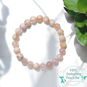 Flower Agate Bracelet , Emotional Healing & New Beginnings Crystal , Pink Gemstone Beaded Bracelet , Custom Size Gift for Her
