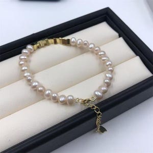 Shimmering Natural Freshwater Pearl Gold Beads Bracelet,Bridesmaid Gifts,Anniversary Gift,Wedding Jewelry,Natural Pearl,Minimalist Jewelry