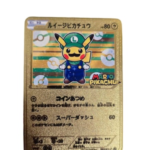 Tarjeta Pokémon de Pikachu y Luigi – Tarjeta Pokémon de metal personalizada – GX VMAX VSTAR Proxy – Tarjeta de fan art, holográfica, regalo Pokémon, presente, Pokémon personalizado