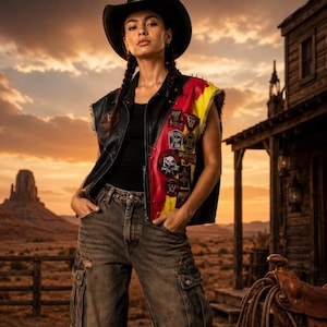 Frauen Punk Leder Weste, Handgemachte Biker, Patchwork Motorrad Weste, Rocker Festival Jacke, Geschenk