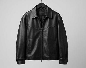 Men leather jacket, oversized fit, minimalist streetwear, vintage style, Ascension Day / Christian / Gift.