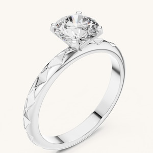 Silver Solitaire Ring, Sterling Silver Wedding Ring, Round Diamond Solitaire Ring, 925 Silver Ring, Gift For Her, Unique Silver Ring