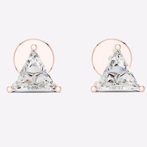 Triangle Geometric Stud Earrings | Moissanite Solitaire Earrings for Women | Minimalist Gold Stud Jewelry | Everyday Diamond Earrings
