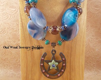 Short necklace with leather floral toolingshort necklace with floral leather pendant cowgirl jewelry western jewelry