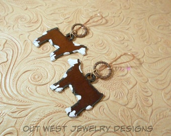 Fun Cowgirl Earrings - Rustic Steel Show Heifers - Hereford - Cattle - Cows