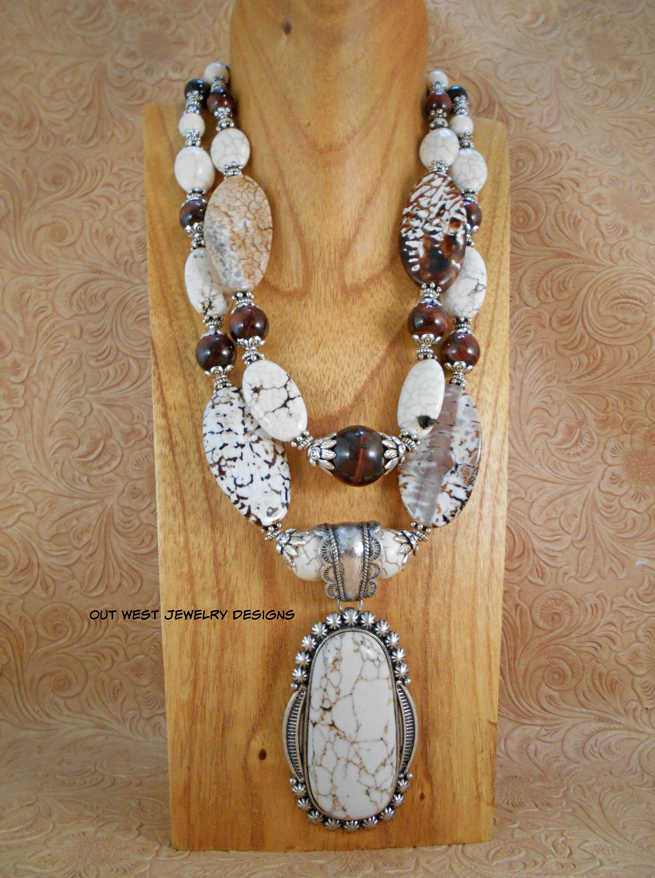 Western Cowgirl Necklace Set Chunky Brown and Cream Jasper 