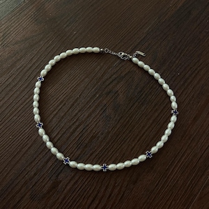 Colar com cruz azul-pérola, colar gótico, colar de motociclista, corrente de bolsa com pingente de chave, colar punk com clavícula, acessório de colar Y2K