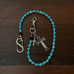 Blue turquoisecrossWallet Chain,Jeans Wallet Chain,Gothic Wallet Chain,Biker Wallet Chain,Key Charm Bag Chain,Punk Wallet Chain,Y2K keychain
