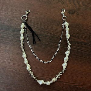 Cadena de billetera con perlas de metal, cadena de billetera para jeans, cadena de billetera gótica, cadena de billetera de motociclista, cadena de llavero con dije para bolso, cadena de billetera punk, llavero Y2K