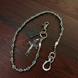 Ceramic bead cross Wallet Chain,Jeans Chain,Gothic Pants Chain,Biker Wallet Chain,Handmade Wallet Chain,Punk Wallet Chain,Chain Accessories