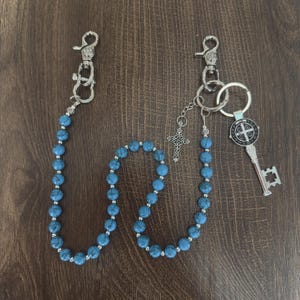 Blue cracked stone round beads Wallet Chain ,Jeans Chain,Gothic Pants Chain,Biker Wallet Chain,Handmade Wallet Chain,Punk Wallet Chain