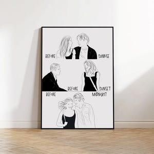 Before Sunrise / Before Sunset / Before Midnight - Richard Linklater - Movie Minimal Posters | Fineart Movie Poster | Line Art Modern Poster