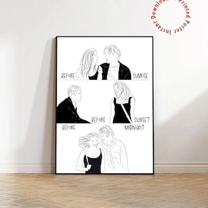 Poster zu „Before Sunrise“, „Before Sunset“ und „Before Midnight“, minimalistisches Filmplakat, Wandbild zur „Before“-Trilogie, Geschenk für Filmfans, Dekoration für Cineasten