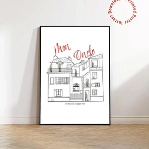 Affiche Mon Oncle, Affiche de film minimaliste, Décoration murale cinéma français, Décoration de film classique, Affiche de film d'auteur, Cadeau pour cinéphile