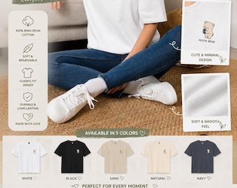 もちもちベアTシャツ｜ミニマルなカワイイクマのイラスト、ユニセックスコットンTシャツ