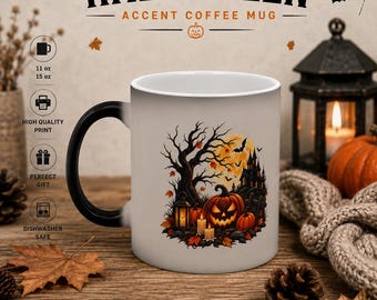 Mug à motif de citrouille hantée | Tasse à café à couleur changeante pour Halloween
