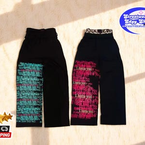 Pantalones deportivos retro de doble capa / Pantalones holgados con estampado de letras / Pantalones de calle Y2K / Pantalones de pierna ancha y cintura baja / Estilo unisex atrevido