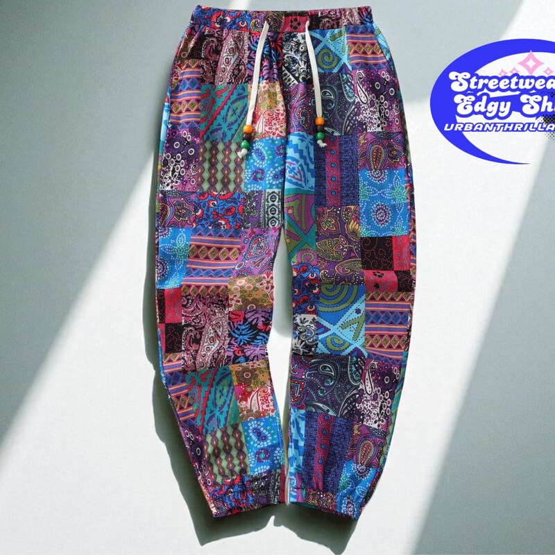 Casual Grey Drawstring Patchwork Cotton Pants Summer main image 1