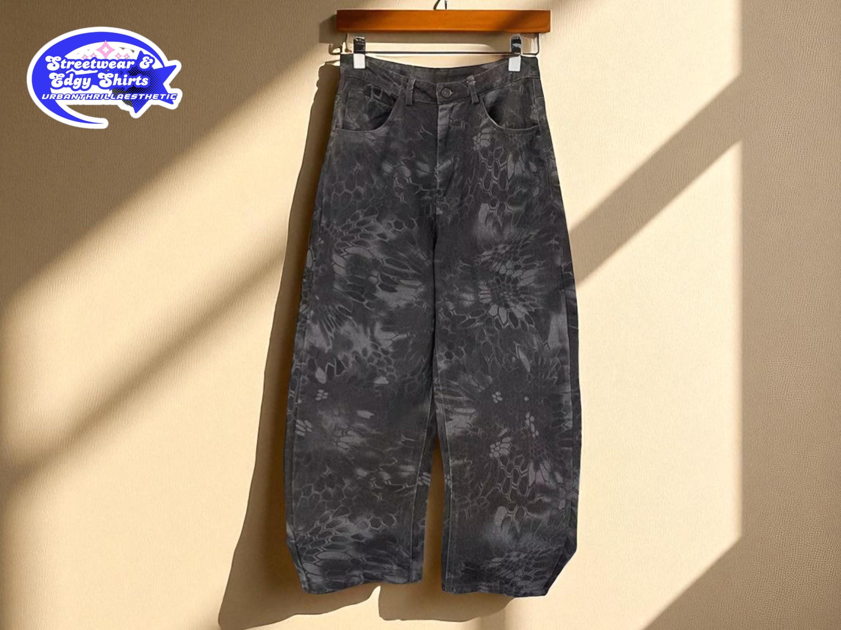 archive snake design cargo denim pants