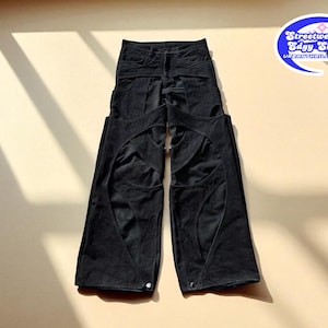 Y2K Gothic Cargo Jeans | Harajuku Hip Hop Style | Wide Leg Denim | Multi-Pocket Streetwear Pants | Retro Black Baggy Trousers