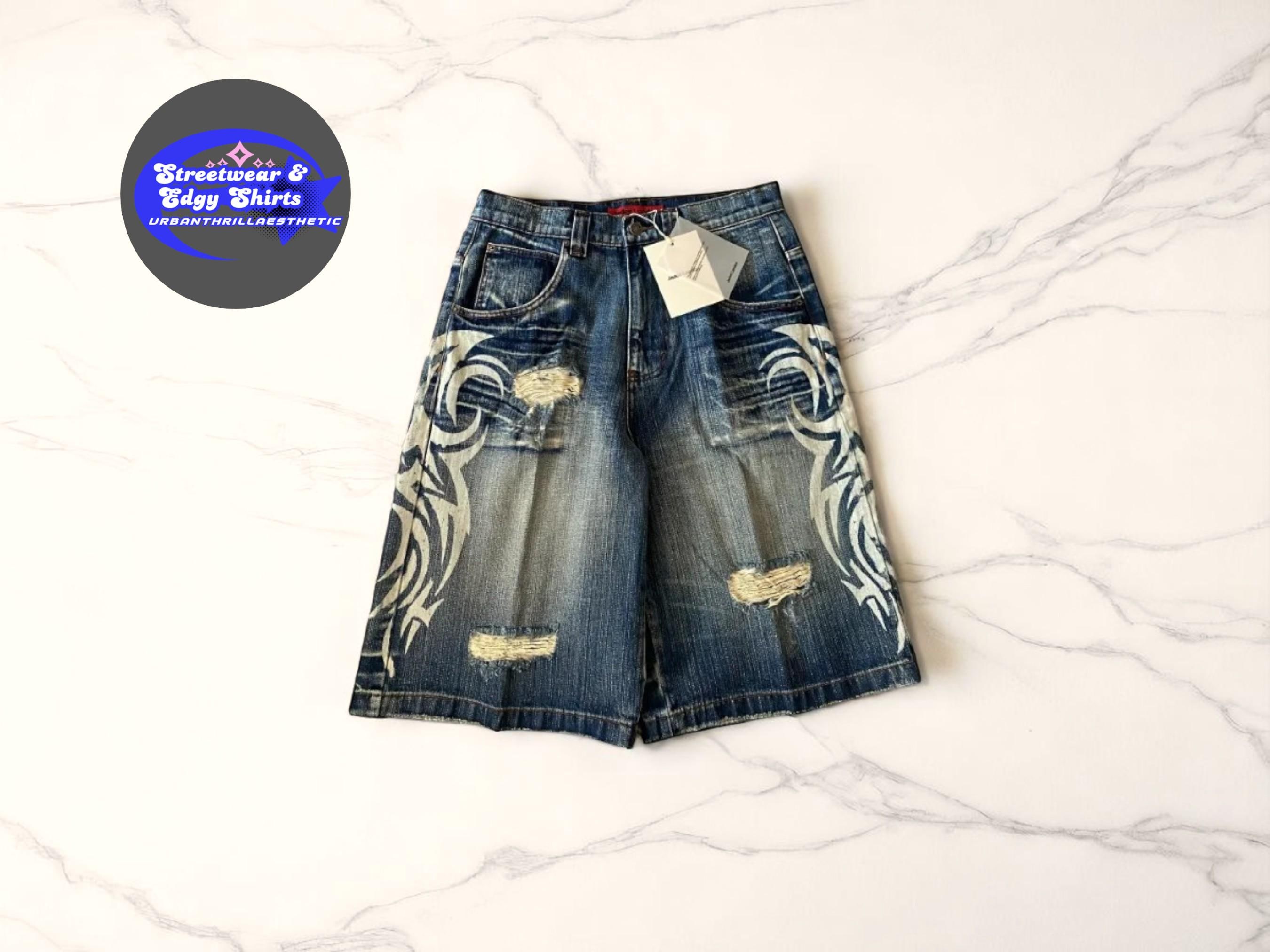 Short En Jean Baggy Homme – Style Hip Hop Vintage, Cargo, Skateboard, Décontracté