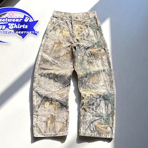 Leaf Camo Wide Leg Pants | Men&#39;s Baggy Streetwear Trousers | Nature Print Casual Bottoms | Unisex Y2K Workwear | Retro Style Straight Cut