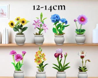 Combo 3 any mini clay flower bundle handmade fake potted flowers choose realistic artificial floral decor small home decoration mother gift