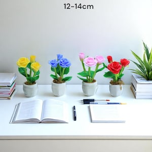 Skrivbord mini lera ros blomma miniatyr handgjord falsk kruka realistisk konstgjord blomma modell liten hem bordsdekoration mor julklapp