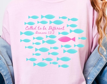 Called to Be Different Christian Fish Tee, Romans 12 2 Comfort Colors Shirt, Cute Scripture Shirt, Girl Gift Under 30, Faith Graphic Top