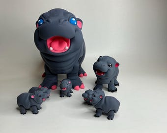 Mini Pocket Pal Hippo: adopta un compañero animal coleccionable impreso en 3D, juguete para la ansiedad, de escritorio, regalo o recuerdo de fiesta.