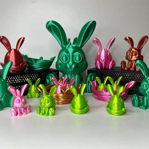 Easter Mini Figurine Set – Bunny, Egg, Nest, and Egg in Nest | Tier Tray Decor or Basket Gift | 3D Printed Minis