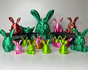 Minifiguras de Pascua: Conejito, Huevo, Nido y Huevo en Nido / Bandeja decorativa o cesta de regalo / Minifiguras impresas en 3D