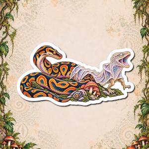 Autocollant Serpent | Art psychédélique de reptiles, Sticker serpent trippant, Autocollant animal insolite, Art de la mue du serpent, Nature surréaliste, Cadeau reptile