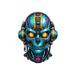 Psychedelische Cyborg Schädel-Aufkleber - coole Vinyl-Aufkleber für Laptops, Wasserflaschen, Weihnachtsgeschenke und mehr, perfekt für Tech-Liebhaber