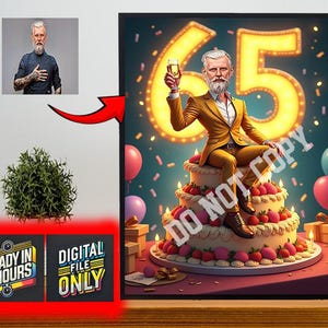 Gepersonaliseerde 65e man cartoonportret, karikatuur 50e verjaardag, cartoon verjaardag, aangepast verjaardagscadeau, grappig cadeau, digitale verjaardagskaart
