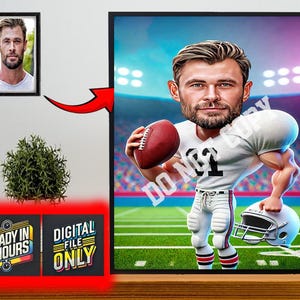 Ritratto di cartone animato NFL personalizzato, disegno di caricatura di football personalizzato, caricatura, regalo per lui, calciatore, football americano, Gridiron