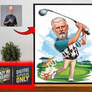 Cartoon Golfer Portrait, Golf Gifts, Golf Gifts For Men, Golf Gifts For Women, Golfing Gifts, Personalized Golf Poster, Golf, Golf Gift
