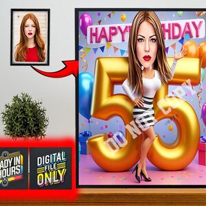 Gepersonaliseerde 50e cartoonportret, karikatuur 50e verjaardag, karikatuur verjaardag, aangepaste verjaardagscadeau, grappig cadeau, digitale verjaardagskaart