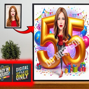 Gepersonaliseerde 50e cartoonportret, karikatuur 50e verjaardag, karikatuur verjaardag, aangepaste verjaardagscadeau, grappig cadeau, digitale verjaardagskaart
