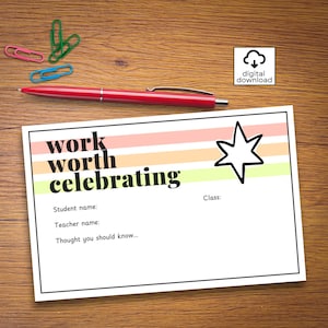 Trabalho que vale a pena celebrar Cartão postal para pais/Download digital/Comunicação em sala de aula/Celebração do aluno