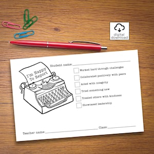 Estou feliz em relatar Cartão postal dos pais/Download digital/Comunicação em sala de aula/Celebração do aluno