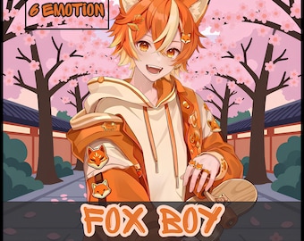 Fox Boy PNGTuber, Ready-to-use Template for Veadotube Mini and Obs, Various Cute Fox Expressions