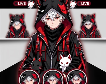 Male PNGTuber Model Cat Boy - Anime Avatar for Twitch and YouTube - Red and Black Design - Ready for Veadotube Mini - Instant Download