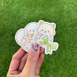 Strawbaby Sticker-Pack – 3 niedliche niedliche kawaii Tier-Sticker + Schleife | suki cha-Shop