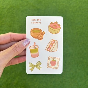 Matcha Picknick Sticker Bogen - 6 matte Vinyl Designs | 6 x 10 cm große Kawaii-Sticker