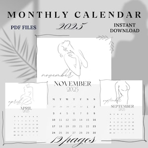Sexy calendar 2025 | Printable calendar | Wall calendar PDF | Yearly calendar | Printable calendar | Calendar with silhouettes of women